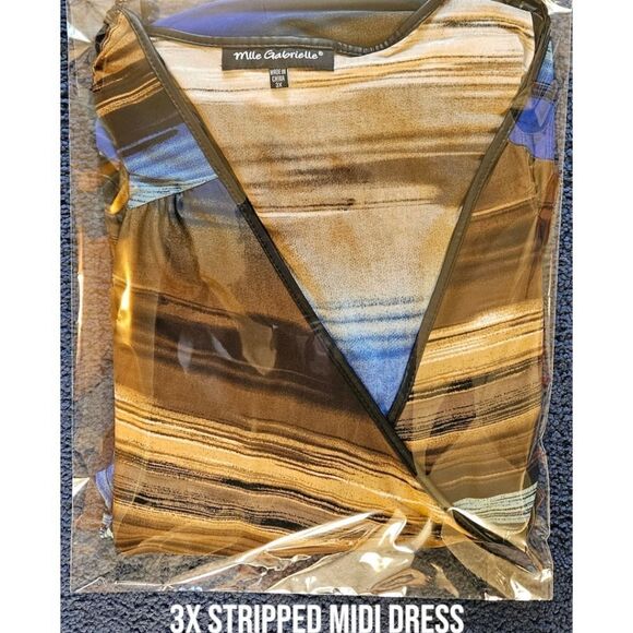 MLLE GABRIALLE Plus Size Multi- Color Stripped Wrap 1/2'Sleeve Midi Dress 3X - Picture 14 of 15